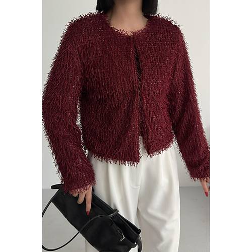 Yakas�z �thal P�sk�ll� Bordo K�rk Mont