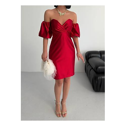 Laura Balon Kol Saten Abiye Siyah Elbise