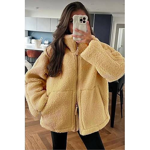 Bej Dik Yakal� Cepli Kad�n Pelu� Mont