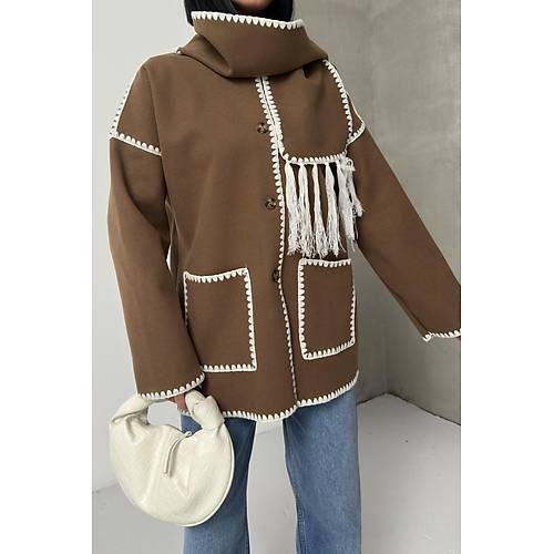 Nak Detayl Atkl Yumuak Triko Hrka Ceket Siyah