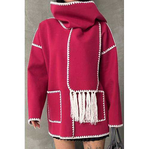 Nak Detayl Atkl Yumuak Triko Hrka Ceket Siyah