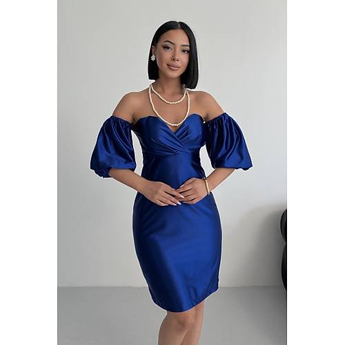 Laura Balon Kol Saten Abiye Siyah Elbise