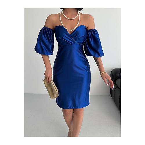 Laura Balon Kol Saten Abiye Siyah Elbise