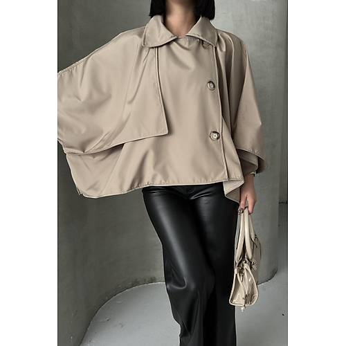 Siyah Yarasa Kol Detay Yakal Dmeli Rahat Kalp Oversize Midi Boy Trenkot