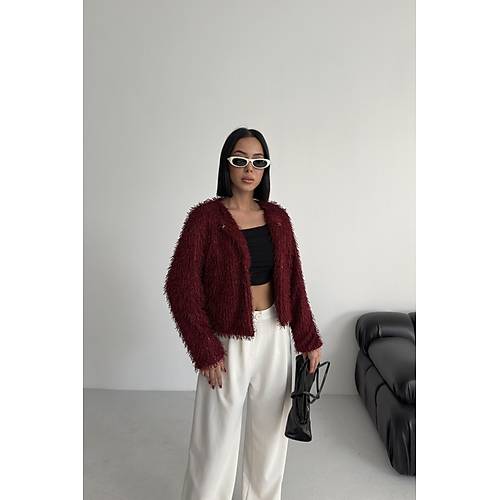 Yakas�z �thal P�sk�ll� Bordo K�rk Mont