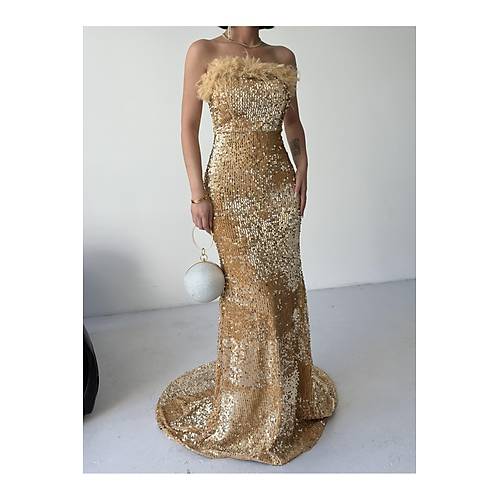 Trend Pul Payetli Ty Detayl Abiye Kadife Gri Elbise