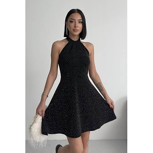 Parltl Ta Baskl Mini Zmrt Abiye Elbise