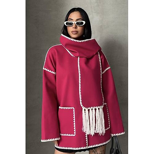 Nak Detayl Atkl Yumuak Triko Hrka Ceket Siyah