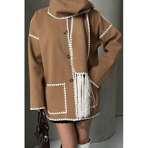 Nak Detayl Atkl Yumuak Triko Hrka Ceket Siyah