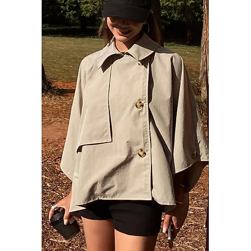 Siyah Yarasa Kol Detay Yakal Dmeli Rahat Kalp Oversize Midi Boy Trenkot