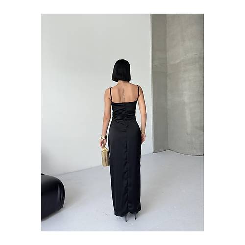 �nce Ask�l� G���s Drapeli Saten Elbise Bordo