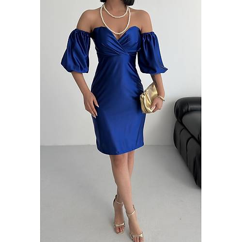 Laura Balon Kol Saten Abiye Siyah Elbise