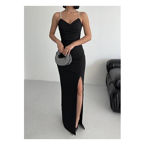 Scuba Kuma� Ask� Ta� Detay Ince Ask�l� Y�rtma�l� Abiye Elbise Bordo