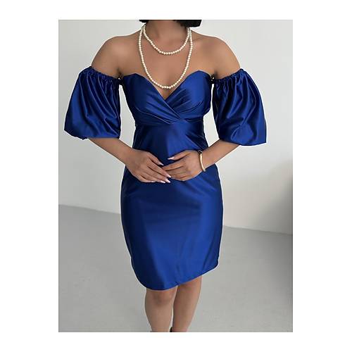 Bandeau Balon Kol Bodycon Mini Abiye Elbise