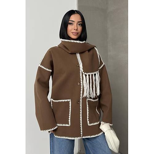 Nak Detayl Atkl Yumuak Triko Hrka Ceket Siyah