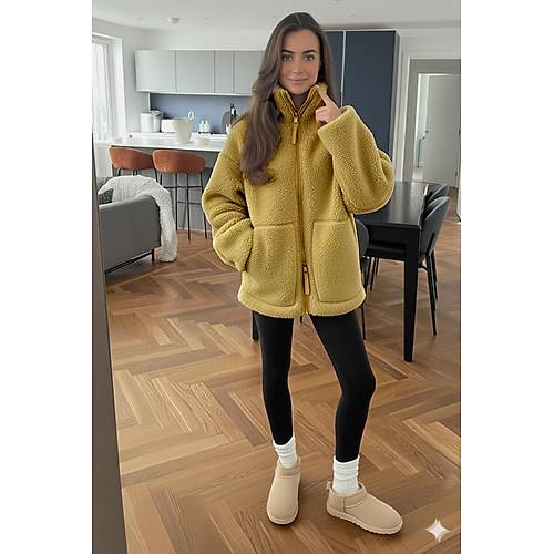 Bej Dik Yakal� Cepli Kad�n Pelu� Mont