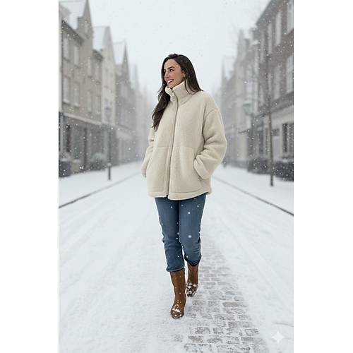 Bej Dik Yakal� Cepli Kad�n Pelu� Mont