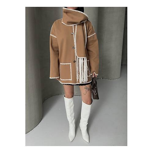 Nak Detayl Atkl Yumuak Triko Hrka Ceket Siyah