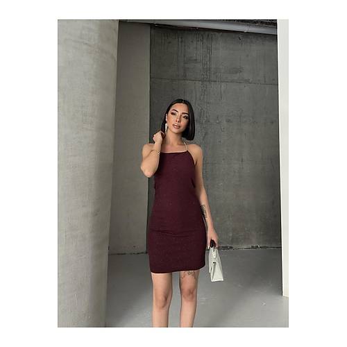 Ylba zel Srt Dekolte Ve Ta Zincir Detayl Lacivert Elbise