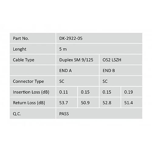 DIGITUS  SC to SC Singlemode 9/125  Duplex Patch Cord Length 5m, Class OS2