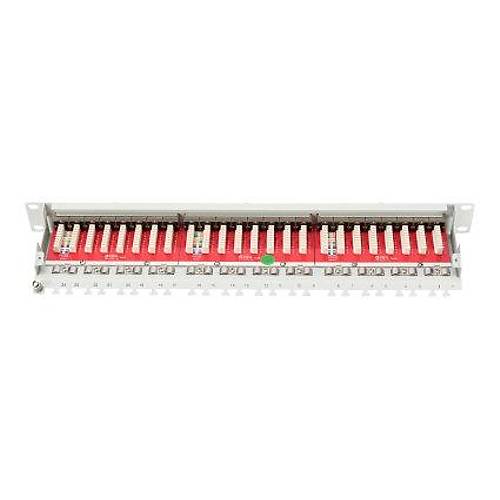 DIGITUS CAT 6A Class EA Patch Panel, shielded, 1U 24-port RJ45 incl. dust cover, 8P8C, grey RAL 7035 483 mm (19