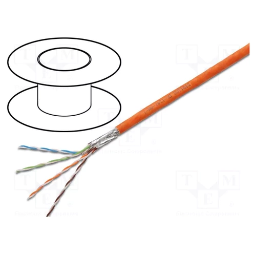 DIGITUS CAT 7 S-FTP PiMF installation cable, raw length 500 m. drum, AWG 23/1, 1200 MHz, LSZH-1, simplex, color orange