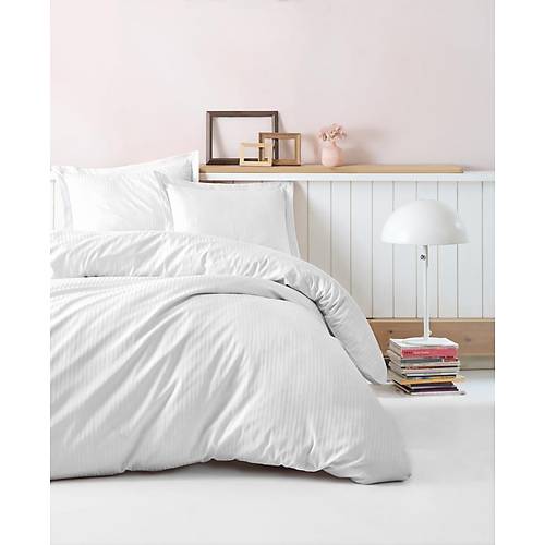 ift Kiilik Saten Nev Takm Elegante Stripe Beyaz - Lisinya