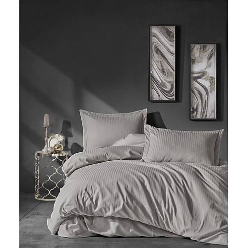 ift Kiilik Saten Nev Takm Elegante Stripe Bej - Lisinya