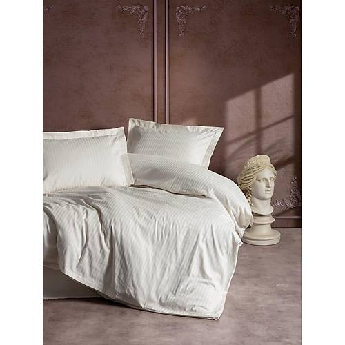 ift Kiilik Saten Nev Takm Elegante Stripe Ekru