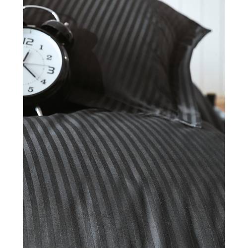 ift Kiilik Saten Nev Takm Elegante Stripe Siyah - Lisinya