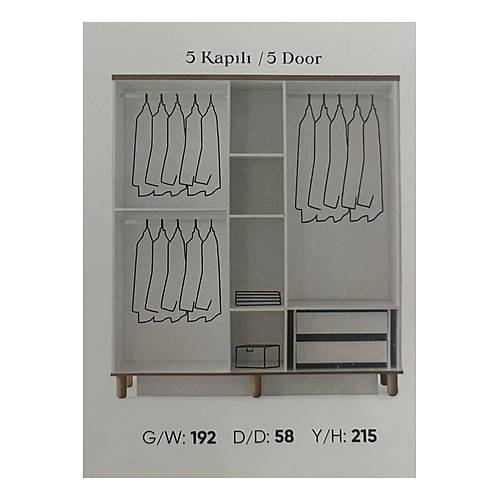 YAKUT MDF 5 KAPILI DOLAP