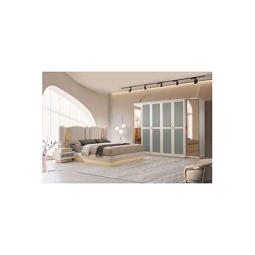 TURKUAZ MDF BAZALI LEDL� YATAK ODASI TAKIMI