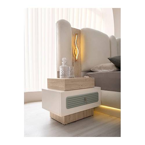 TURKUAZ MDF BAZALI LEDL� YATAK ODASI TAKIMI