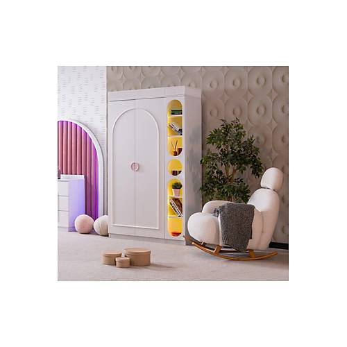 DOLUNAY 2 KAPILI DOLAP VE K�TAPLIK - BEYAZ PEMBE