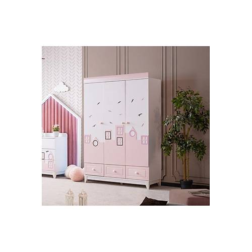 CITY 3 KAPILI DOLAP - BEYAZ PEMBE