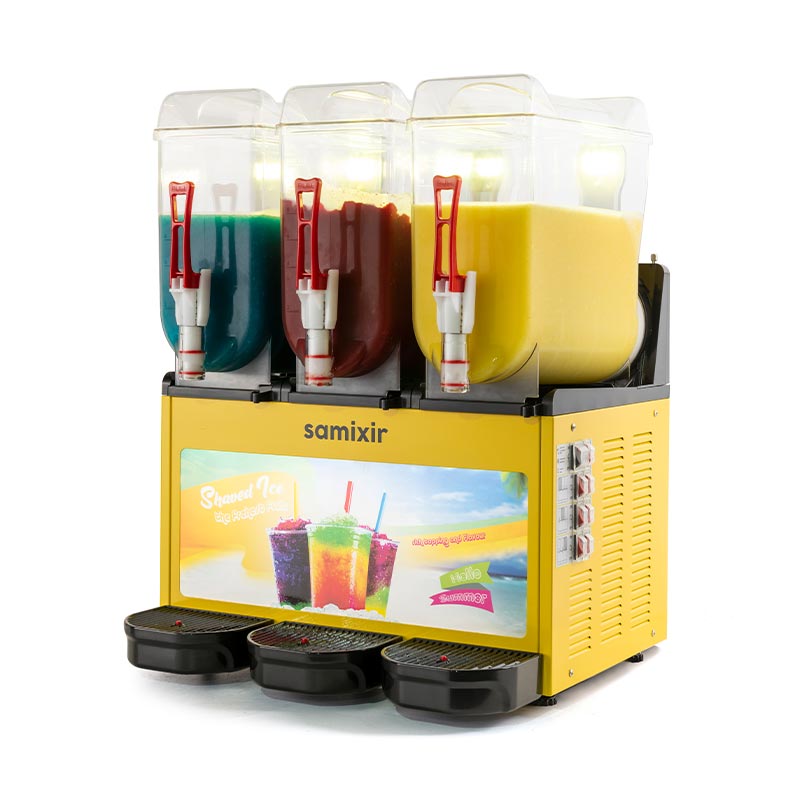 Samixir SLUSH36.YA Allure Triple Ice Slush Granita Milkshake ve Soğuk Meyve Suyu Dispenseri 12+12+12 L Sarı