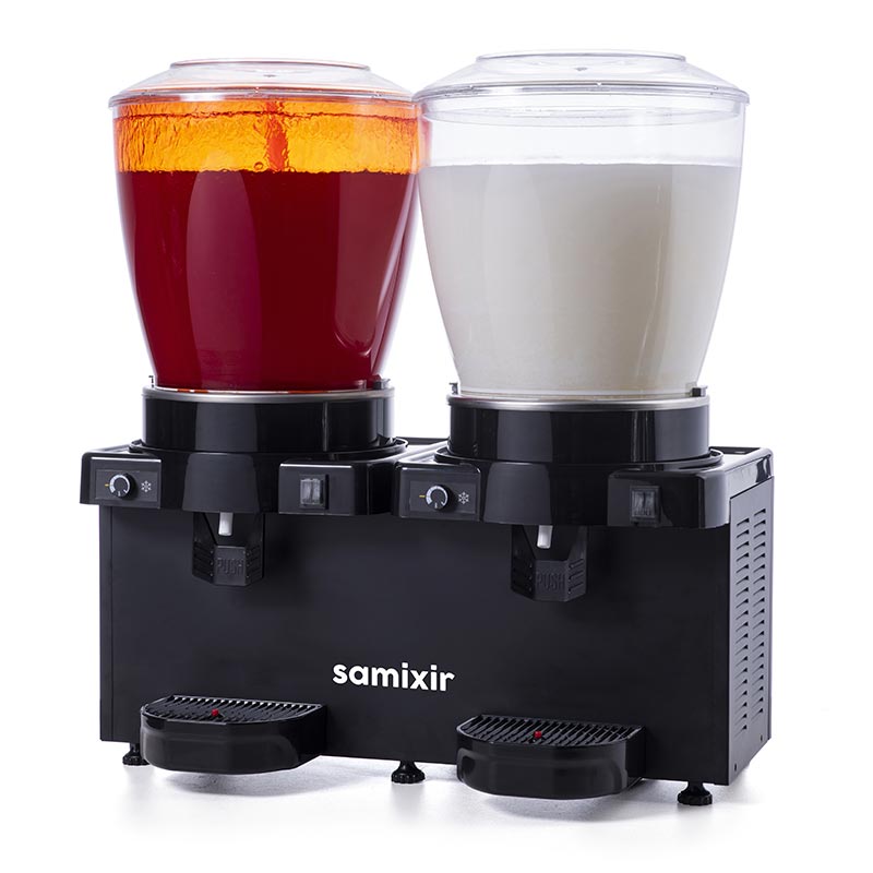 Samixir SM44.AB Panaromik Analog Twin Soğuk İçecek Dispenseri 22+22 L Fıskiyeli ve Karıştırıcılı Siyah
