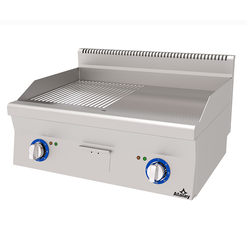 Atalay E AEI-860-ND-CR 600 Seri Krom Yüzeyli Yarı Oluklu Yarı Düz Pleyt Izgara 80x60 cm Elektrikli