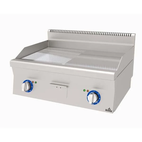Atalay E AGI-860-ND-CR 600 Seri Krom Yüzeyli Yarı Oluklu Yarı Düz Pleyt Izgara 80x60 cm Gazlı
