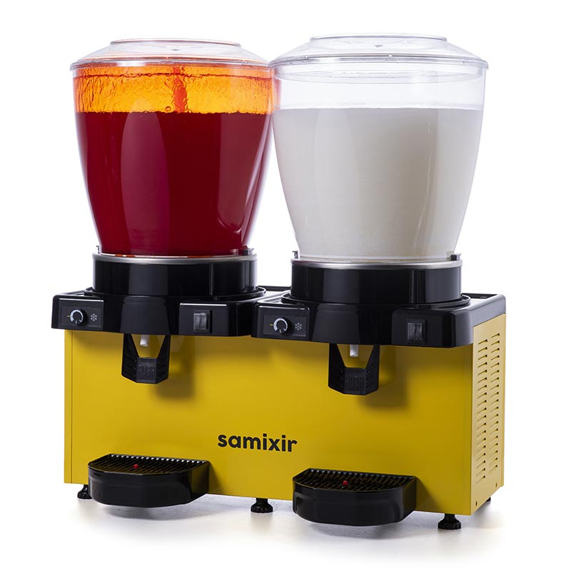 Samixir SM44.AY Panaromik Analog Twin Soğuk İçecek Dispenseri 22+22 L Fıskiyeli ve Karıştırıcılı Sarı