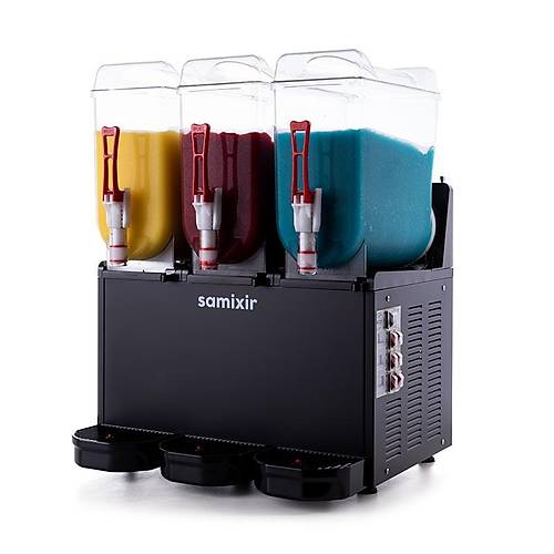 SAMXR SLUSH36 Triple Ice Slush Granita Milkshake ve Souk Meyve Suyu Dispenseri, 12+12+12 L, Siyah