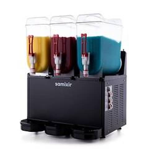 SAMXR SLUSH36 Triple Ice Slush Granita Milkshake ve Souk Meyve Suyu Dispenseri, 12+12+12 L, Siyah