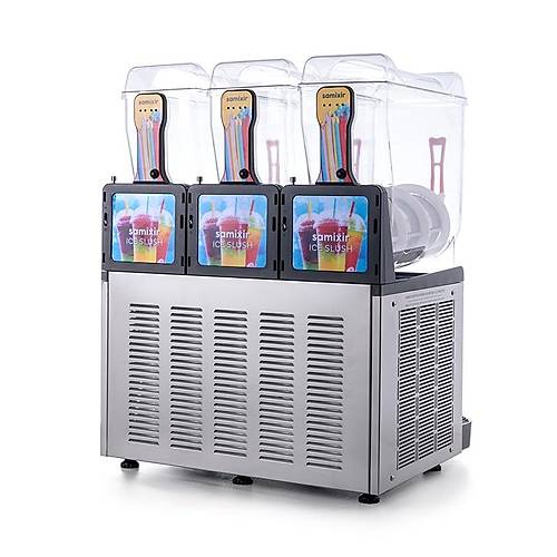 SAMXR SLUSH36 Allure Triple Ice Slush Granita Milkshake ve Souk Meyve Suyu Dispenseri, 12+12+12 L, Inox
