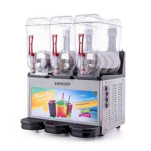 SAMXR SLUSH36 Allure Triple Ice Slush Granita Milkshake ve Souk Meyve Suyu Dispenseri, 12+12+12 L, Inox