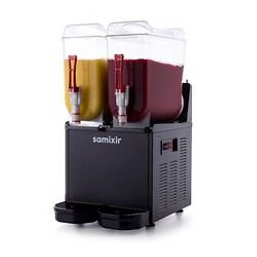 SAMXR SLUSH24 Twin Ice Slush Granita Milkshake ve Souk Meyve Suyu Dispenseri, 12+12 L, Siyah