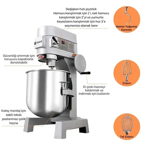 VOSCO VB-10S Planet Mikser, 10 L, Hz Kontroll, Monafaze