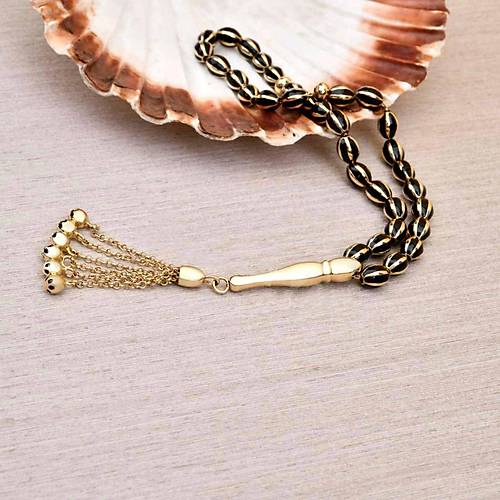 14 Ayar Altn Siyah Mineli Tesbih