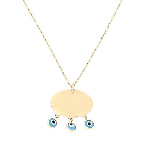 Altn Nazar Boncuklu Plaka Kolye