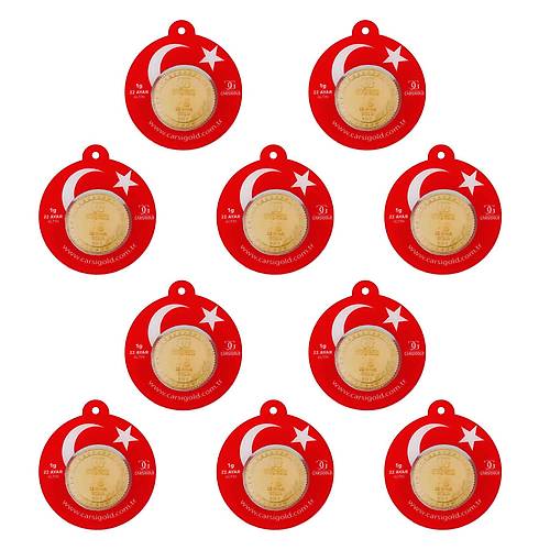 10 Adet 1 Gr 22 Ayar Gram Altn