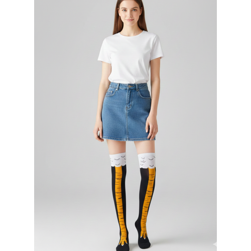 Tavuk Aya�� Desenli Diz�st� �orap (1 �ift) ? Premium Kalite